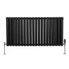 Oval Column Radiator 600mm x 1200mm & TRV Chrome Valves Modern Designer Double Panel Central Heating Heater Black Steel Horizontal Kitchen Living Room FREE Cleaning Brush Fixing Kit & Brackets