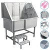 Dog Bath Professional Stainless Steel  Pet Grooming Station 600mm Extra-Large Heavy Duty Metal Wash-Tub Groomer Walk In Shower Clean | With Mixer Tap And Drainage Kit | FREE Gloves