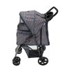 Pet Stroller Pushchair Blue Tartan Carrier Foldable Trolley Travel Cart 15kg Capacity 4 Wheels Brakes Cat Dog Safety Hook Leash Cushion Canopy Mesh Windows Basket Cup Holders & Waterproof Rain Cover