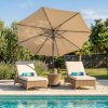 White Foldable Picnic Table and Bench Set + Beige LED Tilt Parasol 2.7m