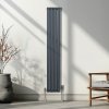 Oval Column Radiator 1600mm x 240mm Modern Designer Double Panel Central Heating Heater Matt Anthracite Grey Carbon Steel Vertical Kitchen Living Room FREE Cleaning Brush Fixing Kit & Brackets