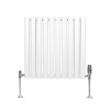 Oval Column Radiator 600mm x 600mm & TRV Chrome Valves Modern Designer Double Panel Central Heating Heater White Steel Horizontal Kitchen Living Room Bathroom FREE Cleaning Brush Fixing Kit & Brackets
