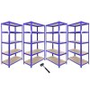1 x Corner Garage Racking Unit & 4 x Single Racking Storage Units / 5 T-Rax Blue Steel & MDF Shelves / 6925kg capacity / 265kg per shelf / Free Rubber Mallet