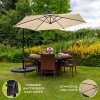 Beige 3m LED Cantilever Parasol With Fan Base