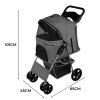 Pet Stroller Pushchair Grey Carrier Foldable Trolley Travel Cart 15kg Capacity 4 Wheels Brakes Cat Dog Safety Snap Hook Leash Cushion Canopy Mesh Windows Basket Cup Holders FREE Waterproof Rain Cover