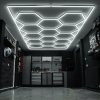 Hexagon LED Lighting 14 Lights & Border Car Detailing Shop Garage Workshop Gym Beauty Salon Showroom Honeycomb Modular Design Bright Pure White 120 Lumens 6500K Colour Temperature 3 Mounting Options