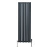 Oval Column Radiator 1600mm x 480mm & TRV Chrome Valves Modern Designer Double Panel Central Heating Heater Anthracite Grey Steel Vertical Kitchen Living Room FREE Cleaning Brush Fixing Kit & Brackets