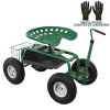 Wheeled Garden Cart Seat Heavy Duty Swivel Mobile Tool Tray Utility Basket Gardening Landscape Weeding Outdoor Work Stool