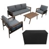 Aluminium 4 Piece Sofa Set with Black Rattan Storage Box - Wood Effect