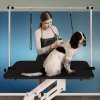 Hydraulic Pet Dog Grooming Table Lift Height Adjustable H Bar 180kg Weight Capacity Large 106cm x 61cm Black Rubber Top Professional Heavy Duty Steel White Frame 4 Adaptable Stable Feet 3 Loop Leashes