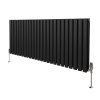 Oval Column Radiator 600mm x 1440mm & TRV Chrome Valves Modern Designer Double Panel Central Heating Heater Black Steel Horizontal Kitchen Living Room FREE Cleaning Brush Fixing Kit & Brackets