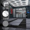 Vented Modular Interlocking Flooring Tiles 90 Grey & 30 Black With Edges & Hexagon LED Lighting 14 White Lights & Border 6500K 3 Mount Options & Suspended Ceiling Kit Single Garage Floor Mat 3.2m x 6m