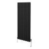 Oval Column Radiator 1600mm x 600mm & TRV Chrome Valves Modern Designer Double Panel Central Heating Heater Black Steel Vertical Kitchen Living Room FREE Cleaning Brush Fixing Kit & Brackets