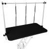 Hydraulic Pet Dog Grooming Table Lift Height Adjustable H Bar 180kg Weight Capacity Large 106cm x 61cm Black Rubber Top Professional Heavy Duty Steel White Frame 4 Adaptable Stable Feet 3 Loop Leashes