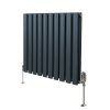 Oval Column Radiator 600mm x 600mm & TRV Chrome Valves Designer Double Panel Central Heating Heater Anthracite Grey Steel Horizontal Kitchen Living Room FREE Cleaning Brush Fixing Kit & Brackets