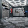 Vented Modular Interlocking Flooring Tiles 60 Black & 60 Grey With Edges & Hexagon LED Lighting 14 White Lights & Border 6500K 3 Mount Options & Suspended Ceiling Kit Single Garage Floor Mat 3.2m x 6m