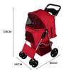Pet Stroller Pushchair Red Carrier Foldable Trolley Travel Cart 15kg Capacity 4 Wheels Brakes Cat Dog Safety Snap Hook Leash Cushion Canopy Mesh Windows Basket Cup Holders FREE Waterproof Rain Cover