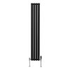 Oval Column Radiator 1600mm x 240mm & TRV Chrome Valves Modern Designer Double Panel Central Heating Heater Black Steel Vertical Kitchen Living Room FREE Cleaning Brush Fixing Kit & Brackets