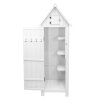 Wooden Garden Storage Shed White Tool Organiser Cabinet Beach Hut Sentry Box Lockable Doors 3 Corner Shelves 4 Door Hooks Roof Hatch Padlock 4 Keys Ground Fixing Kit Screw Covers Fir Wood Asphalt Roof