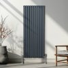 Oval Column Radiator 1600mm x 600mm & TRV Chrome Valves Modern Designer Double Panel Central Heating Heater Anthracite Grey Steel Vertical Kitchen Living Room FREE Cleaning Brush Fixing Kit & Brackets