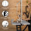 Hydraulic Pet Dog Grooming Table Lift Height Adjustable H Bar 180kg Weight Capacity Large 106cm x 61cm Grey Rubber Top Professional Heavy Duty Steel Black Frame 4 Adaptable Stable Feet 3 Loop Leashes