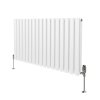 Oval Column Radiator 600mm x 1020mm & TRV Chrome Valves Modern Designer Double Panel Central Heating Heater White Steel Horizontal Kitchen Living Room FREE Cleaning Brush Fixing Kit & Brackets