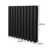 Oval Column Radiator 600mm x 600mm & TRV Chrome Valves Modern Designer Double Panel Central Heating Heater Black Steel Horizontal Kitchen Living Room FREE Cleaning Brush Fixing Kit & Brackets