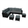 Rattan Corner Set With Composite Table - Black