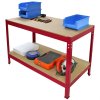 Workbench Garage Table Metal Storage Shelving DIY Tools Heavy Duty Work Bench Workshop Shed / 2 Shelves 90cm x 100cm x 60cm / Red