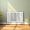 Oval Column Radiator 600mm x 1020mm & TRV Chrome Valves Modern Designer Double Panel Central Heating Heater White Steel Horizontal Kitchen Living Room FREE Cleaning Brush Fixing Kit & Brackets