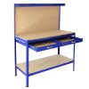 Workshop Workbench With Pegboard And Drawer Heavy-Duty Garage Metal Tool Storage Worktop Shelf Station Shelving Unit FREE 40 x Hooks DIY Steel Industrial Work-table Blue