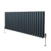 Oval Column Radiator 600mm x 1440mm & TRV Chrome Valves Designer Double Panel Central Heating Heater Anthracite Grey Steel Horizontal Kitchen Living Room FREE Cleaning Brush Fixing Kit & Brackets