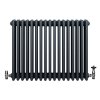 Traditional 4 Column Radiator & Valves - 600 x 785mm - Anthracite Grey