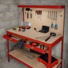 Garage Workbench Red Pegboard Drawer Shelves LED Light Heavy Duty Steel Wooden Workshop Industrial Shed DIY Work Table Desk Tool Storage Station Unit 370kg Total Capacity 40 Hooks Rubber Mallet