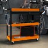 Tool Storage Tolley 3 Tier Portable Cart Roller Cabinet Lockable Drawer 2 Keys 4 Castor Wheels Handle 2 Hanging Boards 6 Hooks 150kg Capacity Workshop Garage Utility DIY Heavy Duty Powder Coated Steel