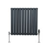 Oval Column Radiator 600mm x 600mm & TRV Chrome Valves Designer Double Panel Central Heating Heater Anthracite Grey Steel Horizontal Kitchen Living Room FREE Cleaning Brush Fixing Kit & Brackets