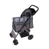 Pet Stroller Pushchair Blue Tartan Carrier Foldable Trolley Travel Cart 15kg Capacity 4 Wheels Brakes Cat Dog Safety Hook Leash Cushion Canopy Mesh Windows Basket Cup Holders & Waterproof Rain Cover