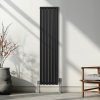 Oval Column Radiator 1600mm x 360mm Modern Designer Double Panel Central Heating Heater Matt Black Carbon Steel Vertical Kitchen Living Room Bathroom FREE Cleaning Brush Fixing Kit & Brackets