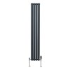 Oval Column Radiator 1600mm x 240mm & TRV Chrome Valves Modern Designer Double Panel Central Heating Heater Anthracite Grey Steel Vertical Kitchen Living Room FREE Cleaning Brush Fixing Kit & Brackets