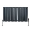 Oval Column Radiator 600mm x 1020mm & TRV Chrome Valves Designer Double Panel Central Heating Heater Anthracite Grey Steel Horizontal Kitchen Living Room FREE Cleaning Brush Fixing Kit & Brackets