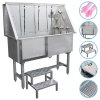 Dog Grooming Bath Stainless Steel 400mm Professional Pet Washing Station Large Groomer Bathing Tub Cleaning Metal Shower Walk In | FREE Gloves | With Faucet And Drainage Kit