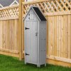 Wooden Garden Storage Shed Grey Tool Organiser Cabinet Beach Hut Sentry Box Lockable Doors 3 Corner Shelves 4 Door Hooks Roof Hatch Padlock 4 Keys Ground Fixing Kit Screw Covers Fir Wood Asphalt Roof