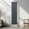 Oval Column Radiator 1600mm x 360mm Modern Designer Double Panel Central Heating Heater Matt Anthracite Grey Carbon Steel Vertical Kitchen Living Room FREE Cleaning Brush Fixing Kit & Brackets