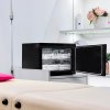Hot Towel Warmer Black 23L Cabinet Heater UV Steriliser Disinfection Facial Salon Beauty Spa Gym Bathroom Home Equipment Stainless Steel Electric 2 Removable Shelves Drip Tray 200W 2 x FREE Tongs