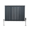 Oval Column Radiator 600mm x 780mm & TRV Chrome Valves Designer Double Panel Central Heating Heater Anthracite Grey Steel Horizontal Kitchen Living Room FREE Cleaning Brush Fixing Kit & Brackets