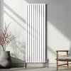 Oval Column Radiator 1800mm x 600mm Modern Designer Double Panel Central Heating Heater Gloss White Carbon Steel Vertical Kitchen Living Room Bathroom FREE Cleaning Brush Fixing Kit & Brackets