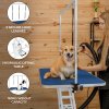 Hydraulic Pet Dog Grooming Table Lift Height Adjustable H Bar 180kg Weight Capacity Large 106cm x 61cm Blue Rubber Top Professional Heavy Duty Steel White Frame 4 Adaptable Stable Feet 3 Loop Leashes