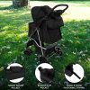 Pet Stroller Caddy Organiser Black Pushchair Pram Travel Accessory Bag Detachable Hook & Loop Straps Elastic Cup Pouch Front Pocket Large Capacity Multifunctional Waterproof Oxford Fabric