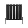Oval Column Radiator 600mm x 600mm & TRV Chrome Valves Modern Designer Double Panel Central Heating Heater Black Steel Horizontal Kitchen Living Room FREE Cleaning Brush Fixing Kit & Brackets
