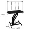 Hydraulic Pet Dog Grooming Table Lift Height Adjustable H Bar 180kg Weight Capacity Large 106cm x 61cm Black Rubber Top Professional Heavy Duty Steel Black Frame 4 Adaptable Stable Feet 3 Loop Leashes